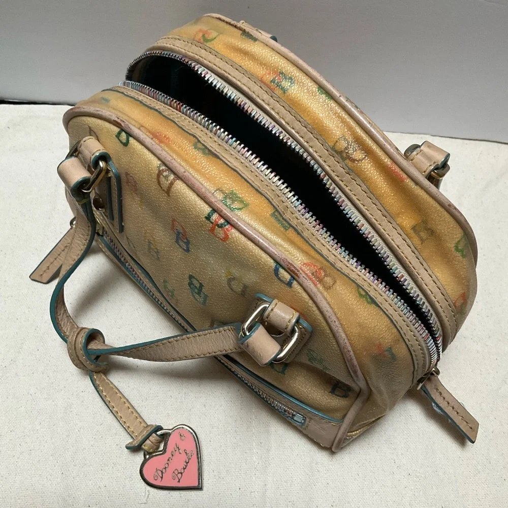 Dooney and Bourke Rainbow Bowler Canvas Y2K Vintage Boston Bag Yellow Mini Dome